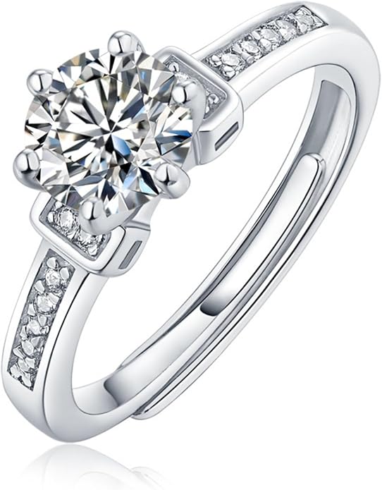 S925 Sterling Silver Adjustable Anniversary Rings for Women,1 Carat Diamond Ring D-color VVS1,Stylish Engagement Gifts for Your Loved One