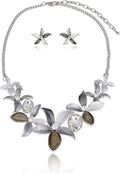 AMYJANE Vintage Statement Jewelry Set - Spring Leaf Flower Floral Plant Necklace Earring Set Crystal Rhinestone Fashion Costume Jewelry for Women Prom Party Unique Gift