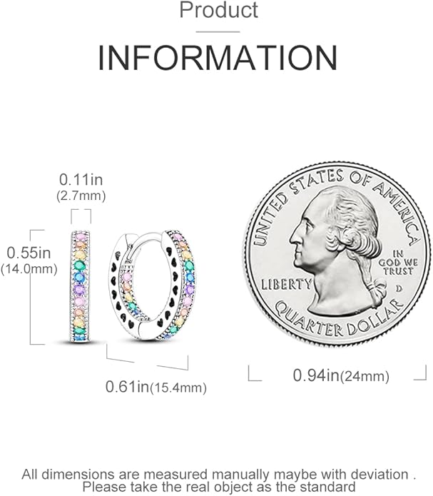 NARMO Earrings for Women 925 Sterling Silver Heart Hoops Small Colorful Rainbow Hoop Earrings Huggie Earrings