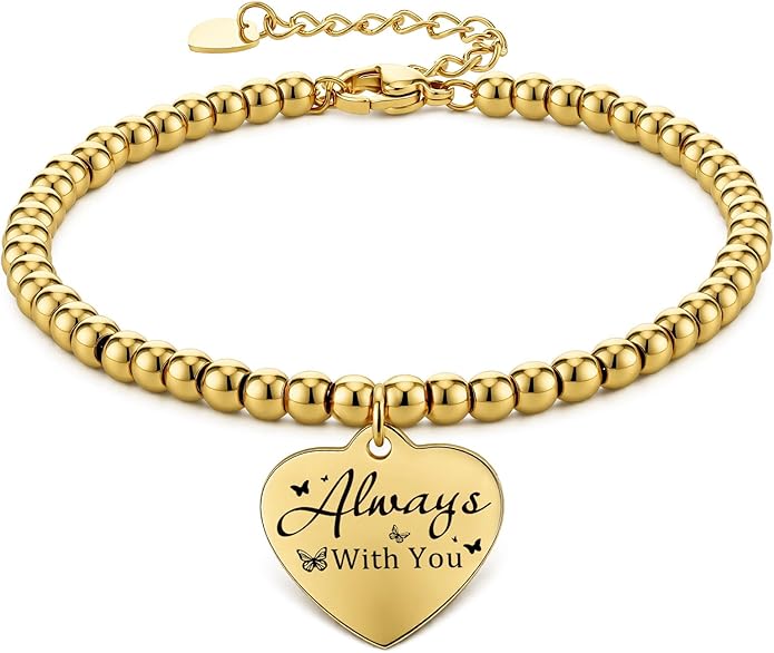 Beaded Gold Bracelet for Women Stretch Handmade Ball Charm Gifts for Women Dainty Don't Let The Hard Days Win Jewelry Charm Gifts for Her