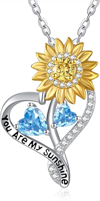 Valentine's Day Gifts for Wife 925 Sterling Silver Double Birthstone Pendant Necklaces I Love You for Always and Forever Necklace Anniversary Birthday Gifts for Wife Girlfriend Mom Her