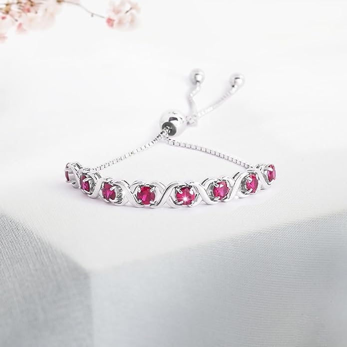 Birthstone Bangle Bracelet for Women Classic Beautiful 925 Sterling Silver Sparkling Gemstone XO Bolo Tennis Bracelet Fine Wrist Jewelry 4.2 Ct, 11"