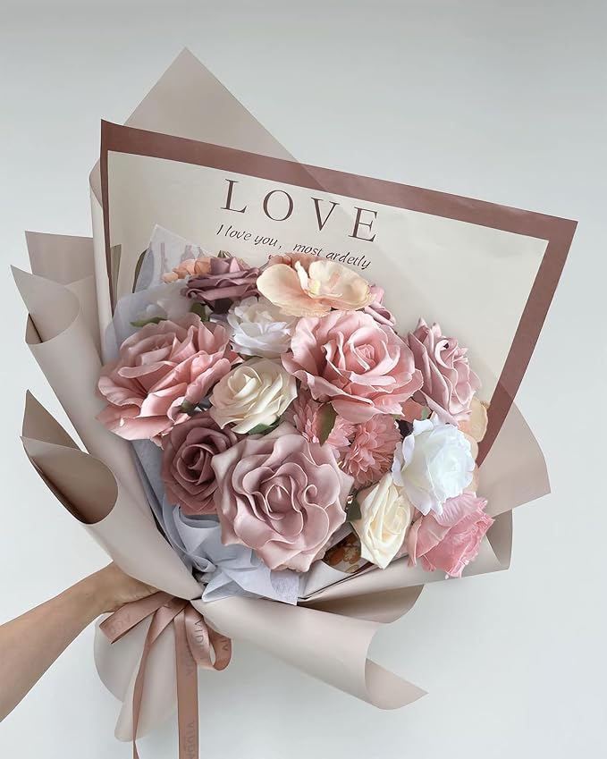FACINOC Roses Artificial Flowers Pink Bouquet Dusty Fake Flower Box Set | DIY - Image 6