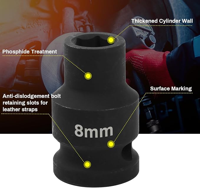 1/2" Drive 8mm Deep Impact Socket, 6 Point Chrome Molybdenum Steel Heavy Duty - Image 5