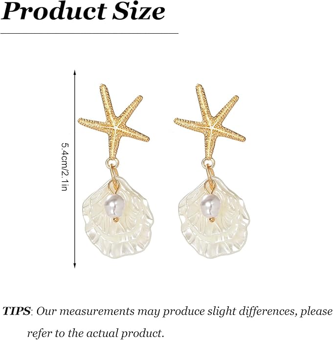 Seashell Starfish Earrings Beach Jewelry for Women Pearl Drop Shell Earrings Ocean Beachy Fashion Accessories Womens Summer Outfits 2026 Tropical Vacation Outfits Beach Vacation Clothes Dresses