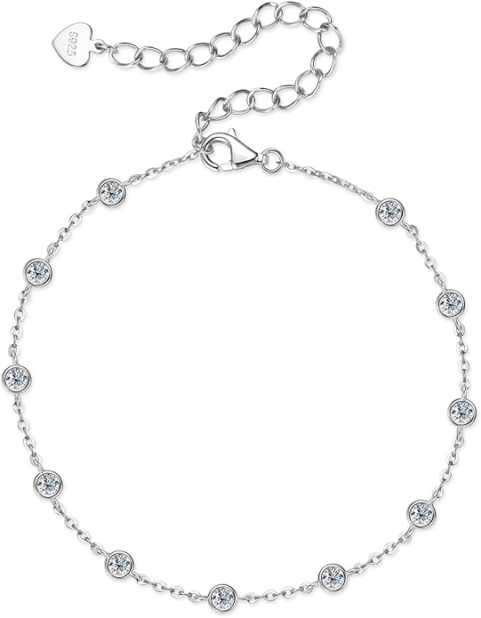 Bezel Moissanite Link Bracelet 0.66cttw D Color VVS1 925 Sterling Silver Adjustable Dainty Bracelets for Women Wife Birthday Jewelry Gifts