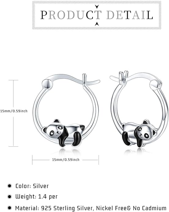 JUSTKIDSTOY Hypoallergenic Panda/Unicorn/Hummingbird/Dolphin Hoop Earrings for Women 925 Sterling Silver Animal Huggie Hoop Earrings Jewelry Gifts for Sensitive Ears