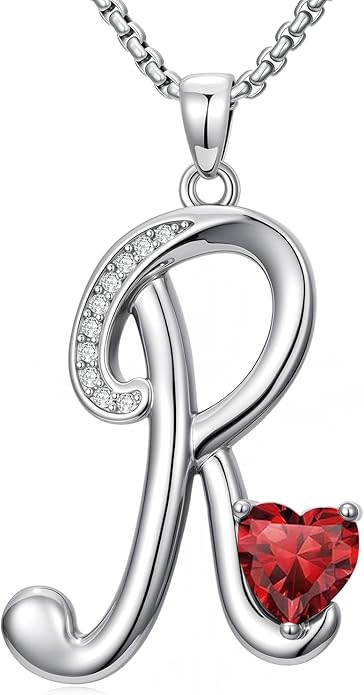Valentines Day Gifts for Women Alphabet A to Z Initial Birthstone Pendant Necklaces for Women - 18k White Gold Plated Personalized Name Jewelry Valentine Mothers Day Birthday Gifts for Women Her Girlfriend