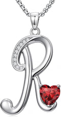 Valentines Day Gifts for Women Alphabet A to Z Initial Birthstone Pendant Necklaces for Women - 18k White Gold Plated Personalized Name Jewelry Valentine Mothers Day Birthday Gifts for Women Her Girlfriend