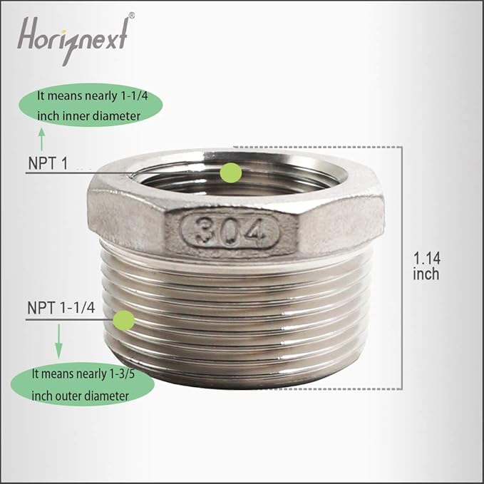 Reducing Bushing Pipe Adapter 1-1/4 MIP x 1 FIP, 304 SS，1 Pc | Adapts a 1-1/4 - Image 2