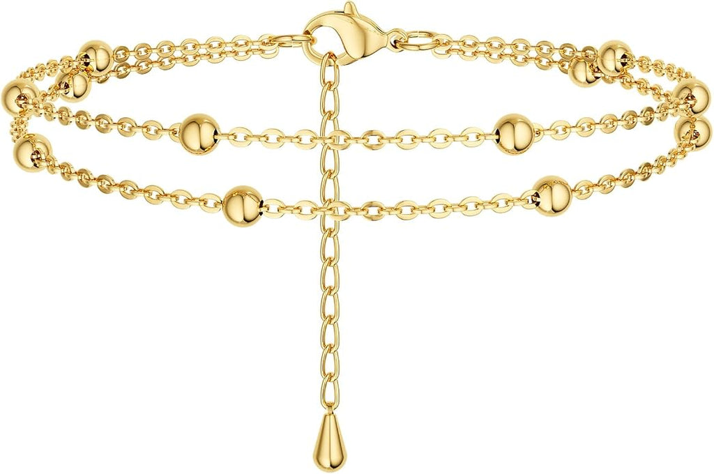 DEARMAY Dainty 14K Gold Plated Ankle Bracelets for Women, Waterproof 14K Gold Plated Link Chain Anklets Non Tarnish Set Pack Summer Beach Jewelry Gift