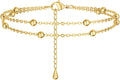 DEARMAY Dainty 14K Gold Plated Ankle Bracelets for Women, Waterproof 14K Gold Plated Link Chain Anklets Non Tarnish Set Pack Summer Beach Jewelry Gift