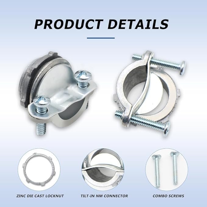 MAKERELE 4-Pack 3/8 Inch Romex Clamp Type Cable Connectors | Fits 1/2" - Image 2