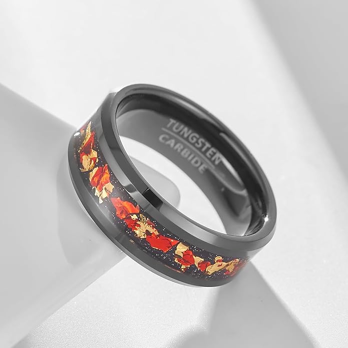 | Nebula Inlay Band - 8mm Wide Black Tungsten Ring with Cosmic Art | Wedding & Unique Statement
