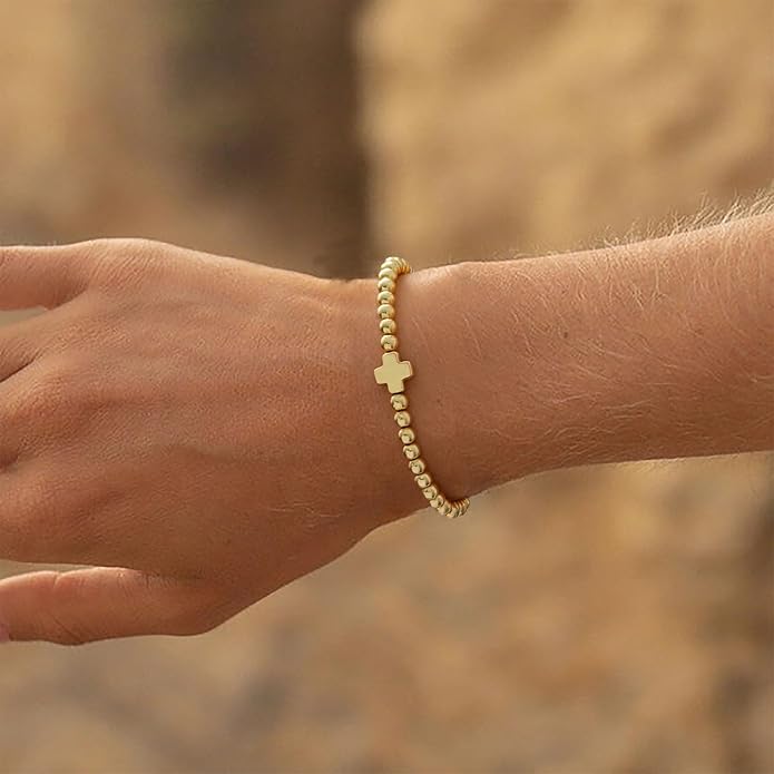 Gold Bracelets for Women 14K Gold Beaded Bracelets Stackable Bracelets for Women Gold Charm Bracelet Non Tarnish Gold Jewelry for Women Trendy