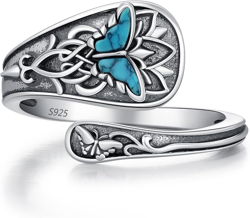 Spoon Ring for Women 925 Sterling Silver Hummingbird Ring Vintage Antique Spoon Rings Hummingbird Jewelry Adjustable Rings for Women