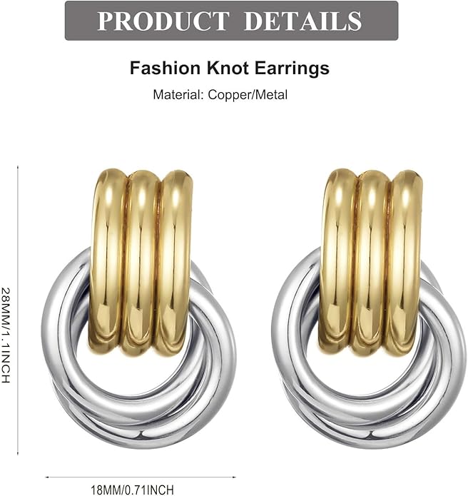 14K Gold Plated Knot Earrings for Women Gold Silver Earrings Heart Link Drop Dangle Earring Chunky Golden Knotted Statement Jewelry