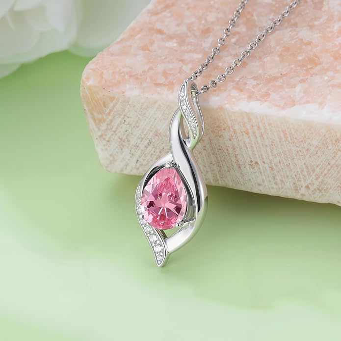 Birthstone Necklace for Women 925 Sterling Silver Infinity Love Jewelry Valentines Day Birthday Gifts for Her Mom Wife Girlfriend