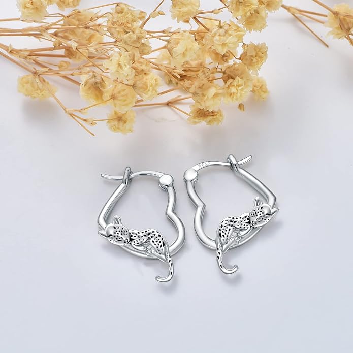 Hypoallergenic Earrings Rabbit Tiger Teddy Koala Puppy Panther Peacock Earrings Sterling Silver Animal Hug Hoop Earrings Jewelry Mothers Day Graduation Birthday Gifts for Women