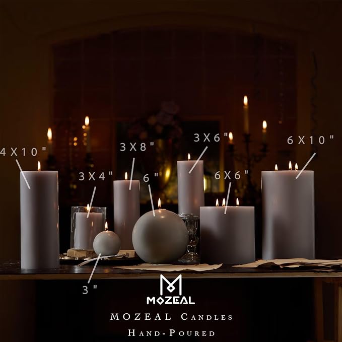 MOZEAL 3" x 4" Hand-Poured Unscented Candle, Dripless Pillar Candle Set of 3 - Image 3