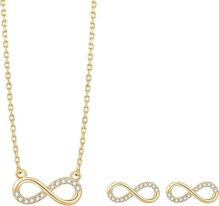 COBI Jewelry Set for Women, 18K Gold & Rhodium Plated CZ Necklace & Earrings, Clover Halo Infinity Solitaire Feather Designs, Dainty Crystal Pendant Sets, Trendy Fashion Gifts for Her