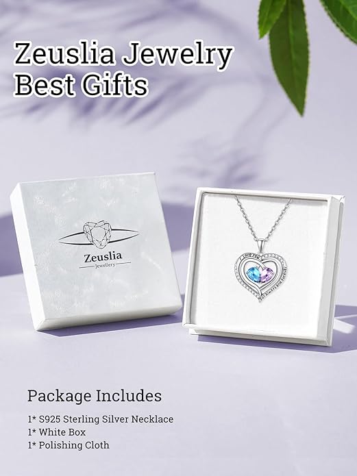 Valentine's Day Gifts for Wife 925 Sterling Silver Double Birthstone Pendant Necklaces I Love You for Always and Forever Necklace Anniversary Birthday Gifts for Wife Girlfriend Mom Her