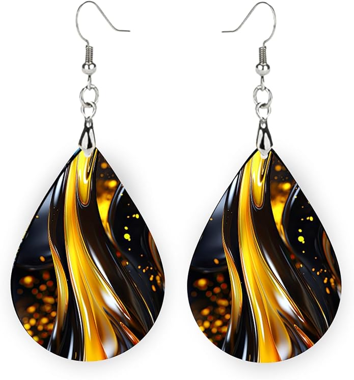 Teardrop Wood Earrings Light Weight Printed Image Dangle Jewelry, Fun and Funky