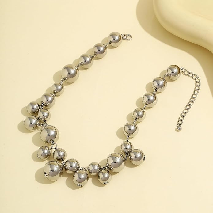 Chunky Gold Beads Necklaces for Women,Vintage Exaggeration Necklace Statement Punk Big Thick Beaded Necklace Fashion Classic Jewelry