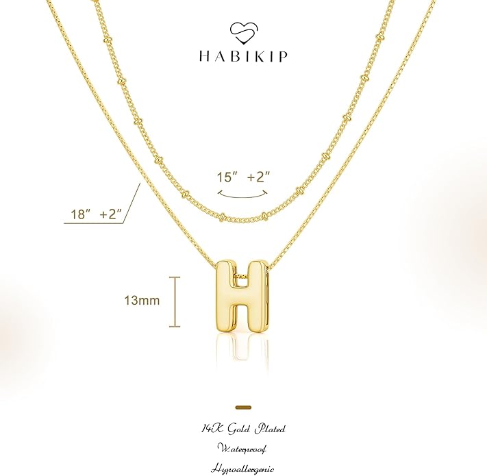 Initial 14K Gold Plated Necklaces for Women, Layered Bubble Letter A-Z Necklace Pendant Choker Necklaces for Women Trendy Monogram Name Necklace Personalized Jewelry for Women