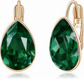 Teardrop Austrian Crystal Leverback Drop Earrings for Women 14K Rose Gold Plated Hypoallergenic Jewelry