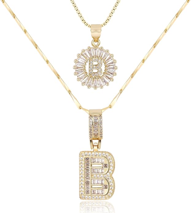 Letter Necklace 14k Gold Plated Bling Dainty Necklaces Trendy Chunky Custom Name Necklace Personalized Round Circle Pendant Zirconia Letters Name Crystal Jewelry Gifts for Women