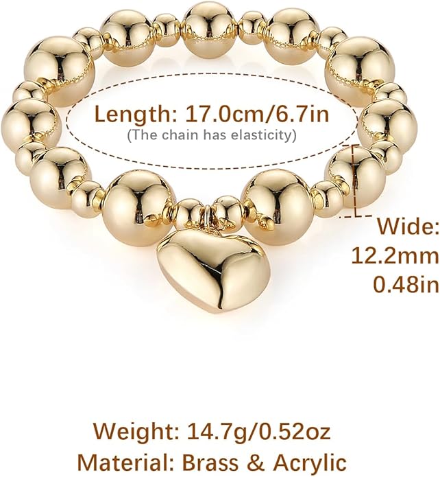HZMAN Gold-Plated Brass Stretch Bracelet One-Size-Fits-All Wrist Bead Accents Beach & Daily Wear Lightweight & Hypoallergenic Jewelry Gift for Women