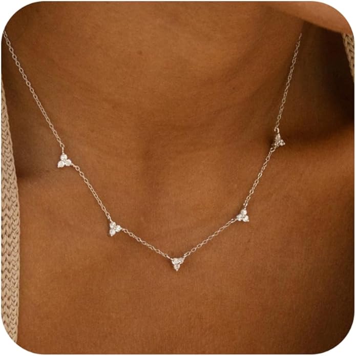 Valentines Day Gifts for Women Her - Dainty Necklaces for Women Cute Station Choker Simulated Diamond Necklace Simple Layering CZ Necklace Trendy Jewelry Gifts