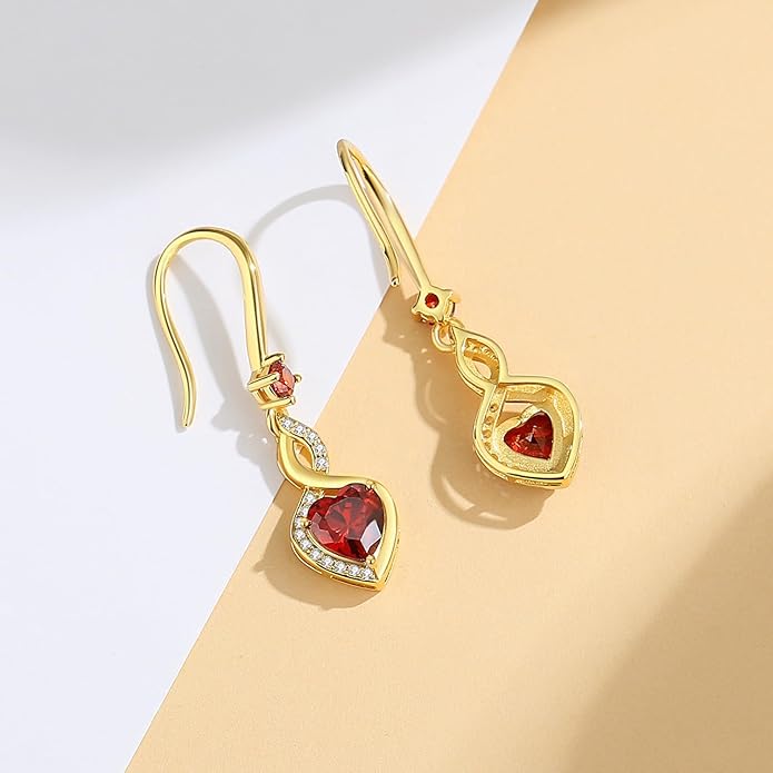FANCIME Heart Infinity Dangle Drop Earrings 925 Sterling Silver Heart Gemstone Birthstone Earring