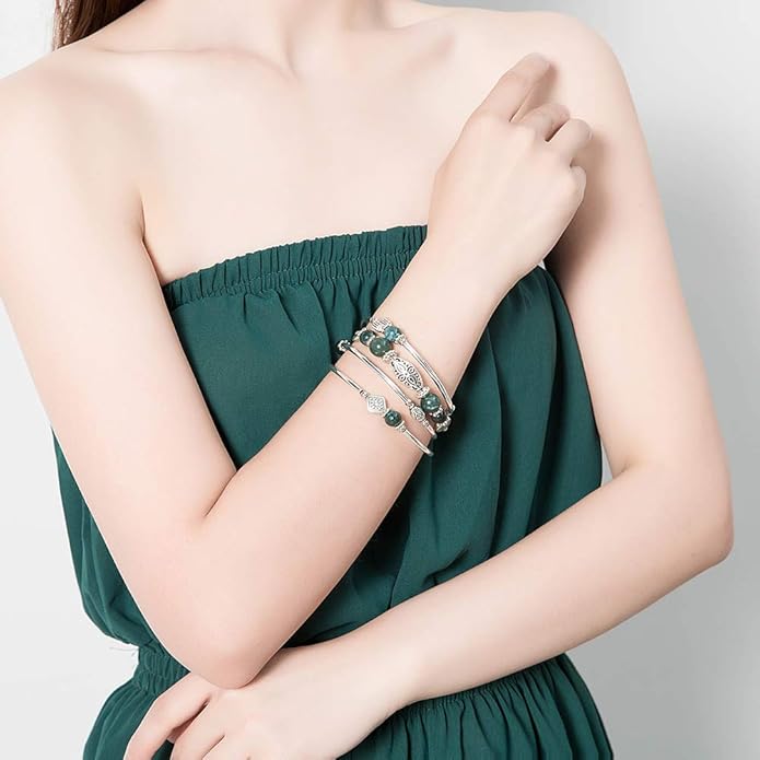 BULINLIN Layered Wrap Bangle Turquoise Bracelet - Bead Bracelet with Natural Agate Stone, Gifts For Women