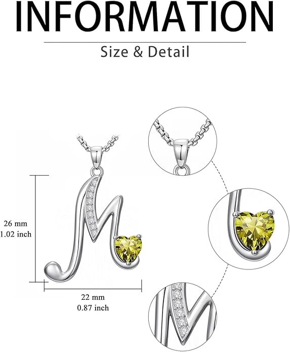 Valentines Day Gifts for Women Alphabet A to Z Initial Birthstone Pendant Necklaces for Women - 18k White Gold Plated Personalized Name Jewelry Valentine Mothers Day Birthday Gifts for Women Her Girlfriend