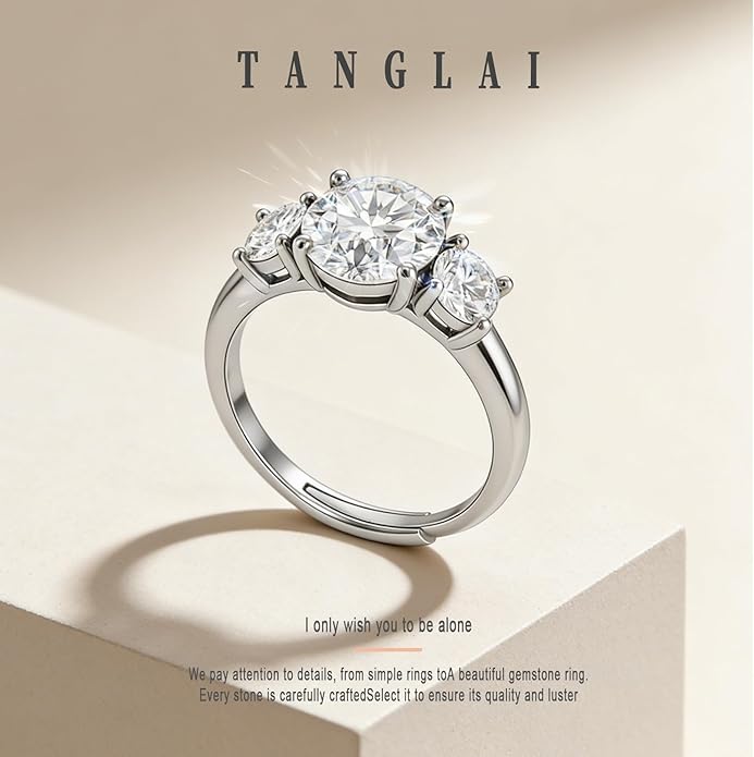 Engagement Rings for Women, Wedding Band for Women，Brilliant D Color VVS1 Clarity Lab Created Rings 14K White Gold Vermeil Ring for Women Jewelry Gifts Adjustable Ring 4-10