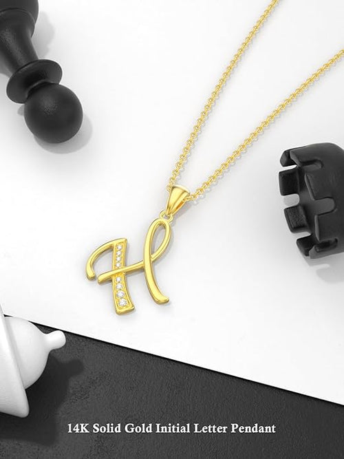 14k Gold Initial Necklace for Women, Solid Gold Moissanite Letter Pendant Necklaces Jewelry for Her Birthday Valentines Day Gifts for Mom Wife Christmas Gifts for Girlfriend Sister