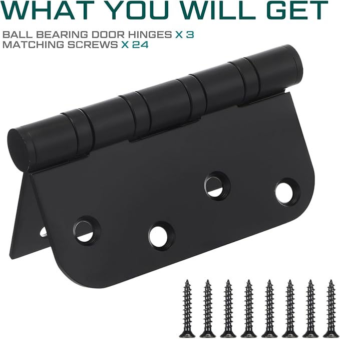 3 Pcs Black 4'' Ball Bearing Door Hinges, Square and 5/8'' Radius Corner | - Image 4