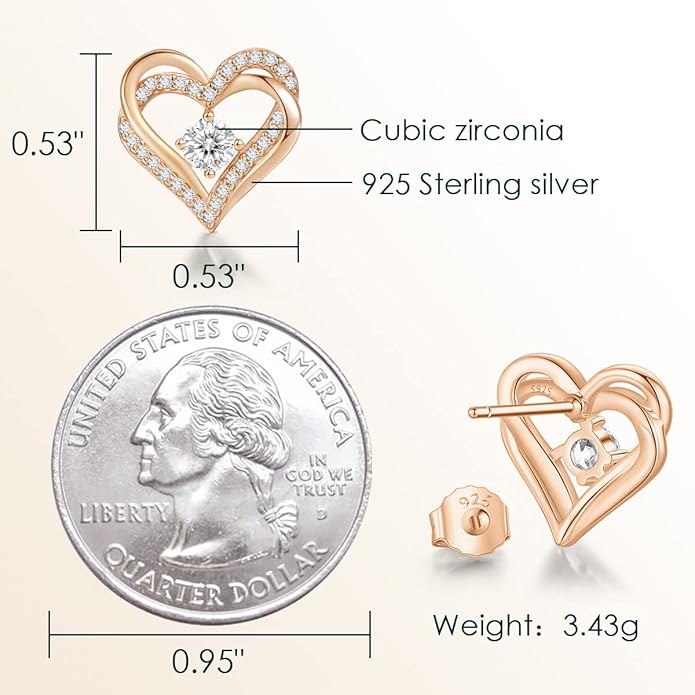 CDE Forever Love Heart Stud Earrings for Women, 925 Sterling Silver Birthstone Heart Stud Earrings Christmas Day Mother's Day Gift Anniversary Birthday Jewelry Gifts for Women Wife Her