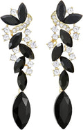 Art Deco Wedding Bridal Party Rhinestone Marquise Cluster Chandelier Long Dangle Statement Earrings