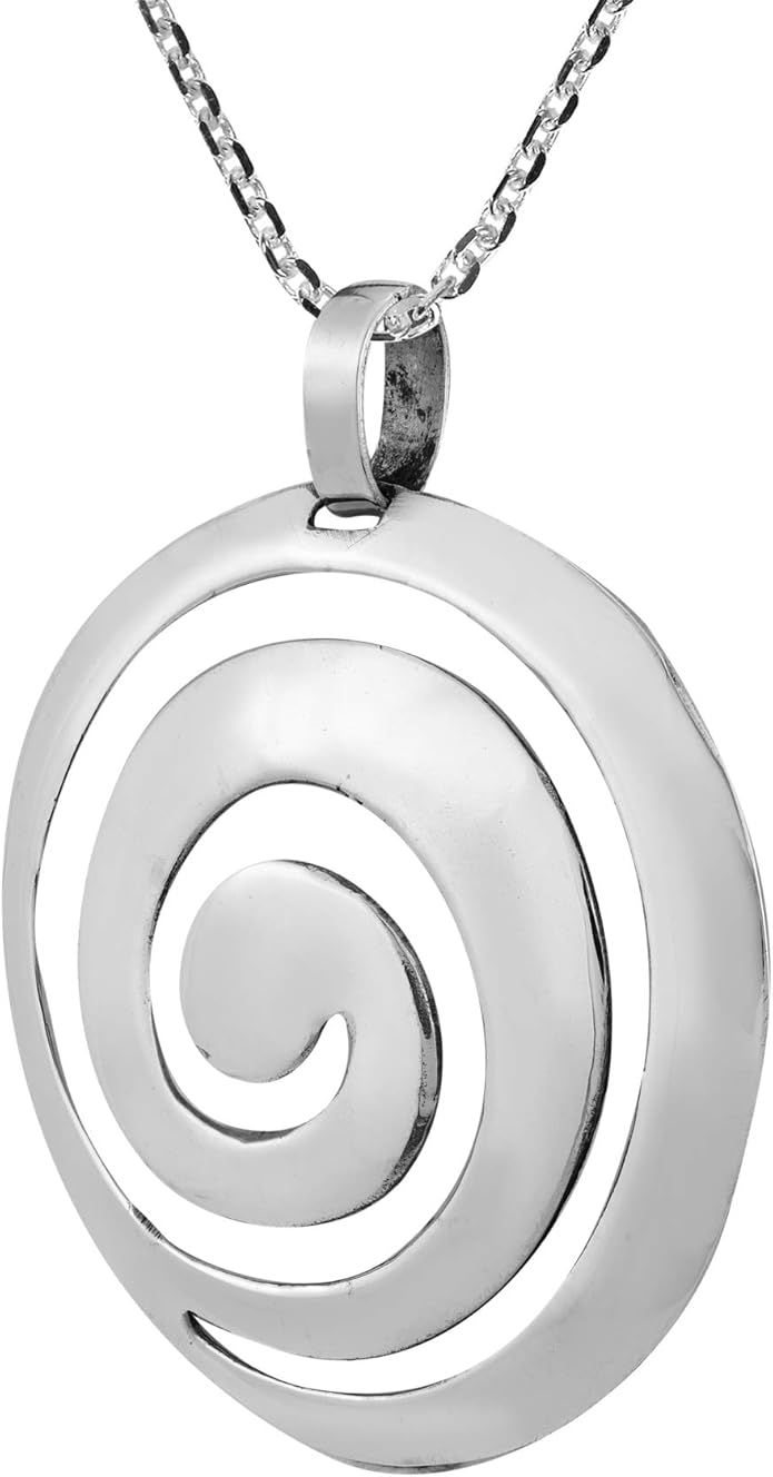 AeraVida Modern Geometric Round Swirl Maze Pendant Necklace – .925 Sterling Silver Abstract Cut-Out Design on 18-Inch Cable Chain with Round Spring Ring Clasp, Polished Finish