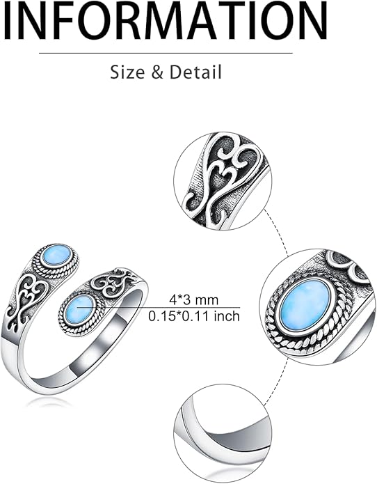 Midari Sun and Moon/Bee/Celtic/Life of Tree/Lotus Spoon Ring for Women 925 Sterling Silver Adjustable Ring Open Ring for Women Men Halloween Birthday Gift