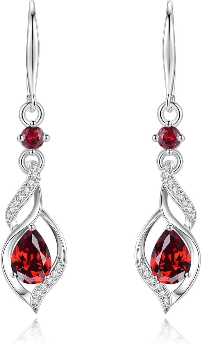 FANCIME Gift for Women Birthstone Dangle Earrings for Her Teardrop Birthstone Earrings S925 Sterling Silver infinity Love Birthday Gifts for Mom Women