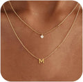 Layered Initial Necklaces for Women, 14k Gold Plated Letter Necklace Set Dainty Gold Initial Necklace Stack Cute Layering Choker Necklaces for Women Trendy Fashion Jewelry