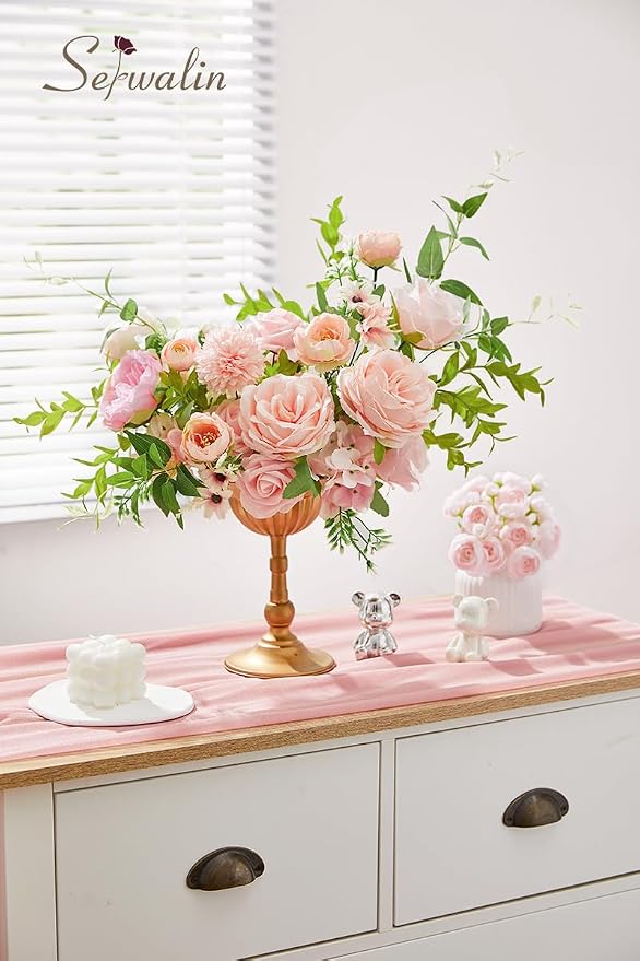 Serwalin 2PCS Artificial Flowers Pink Flowers Fake Silk Flowers - Image 7