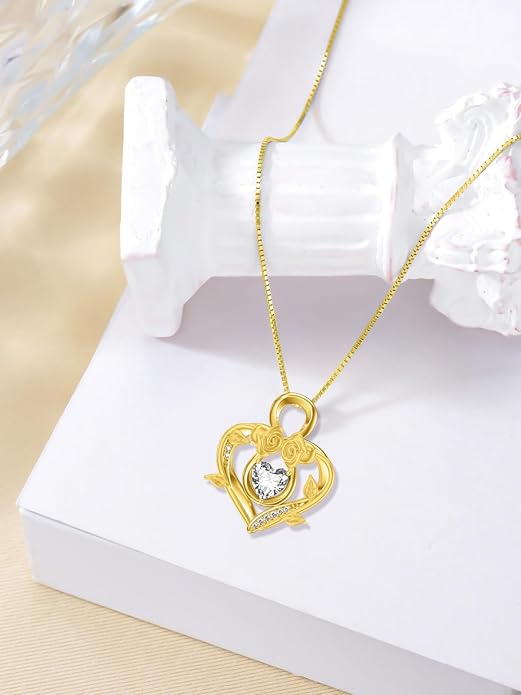 Midari 18K Gold Heart Birthstone Necklace 18K Gold Infinity Rose Necklace Birthday Christmas Jewelry Gifts for Women Wife Her Daughter Mom