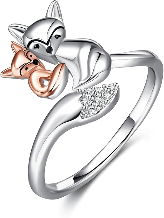 POPLYKE Frog/Wolf/Dragonfly/Hummingbird/Fox/Elephant/Panda/Red Panda/Angel Wings Rings for Women Men 925 Sterling Silver Anxiety Rings Open Rings Jewelry