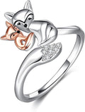POPLYKE Frog/Wolf/Dragonfly/Hummingbird/Fox/Elephant/Panda/Red Panda/Angel Wings Rings for Women Men 925 Sterling Silver Anxiety Rings Open Rings Jewelry