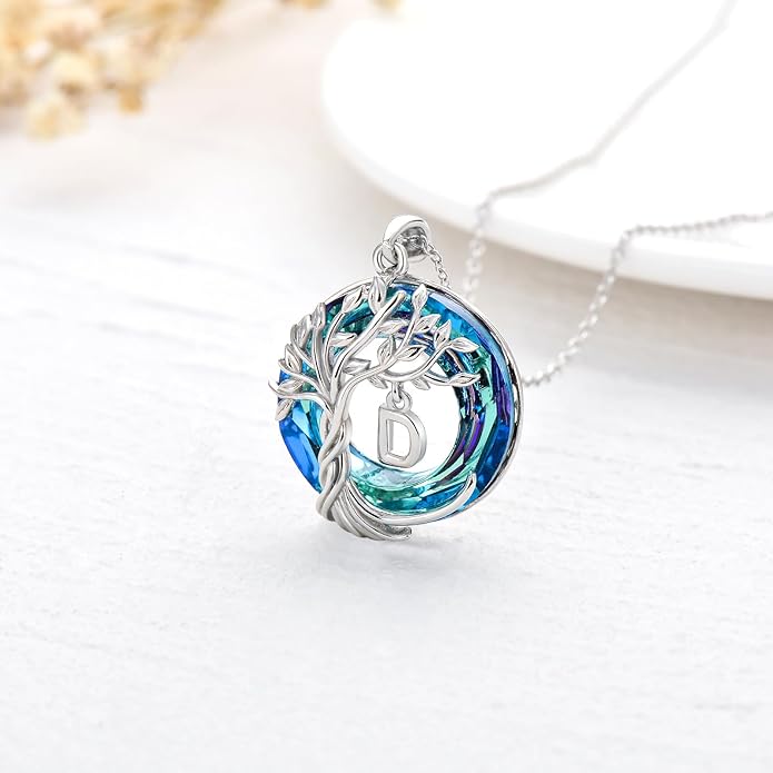 TOUPOP Gifts for Women Tree of Life Necklace 925 Sterling Silver Initial Pendant Family Tree Crystal Jewelry Valentine's Day Birthday Gifts for Her Mom Wife Girlfriend Daughter